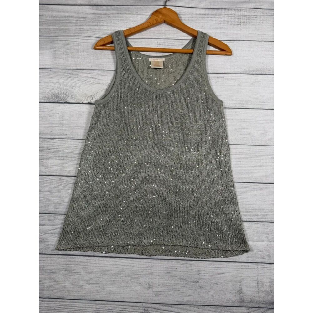 Matty M Women’s Medium Gray Silver Sequin Knit Sleeveless Tank Top 4181